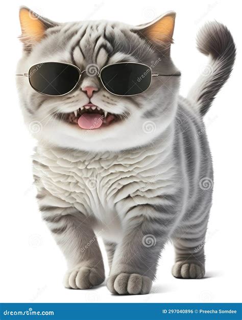 British Shorthair Cat Wearing Sunglasses and Standing Smiling. the Cat