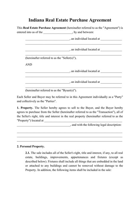 Indiana Real Estate Purchase Agreement Template Fill Out Sign Online And Download Pdf