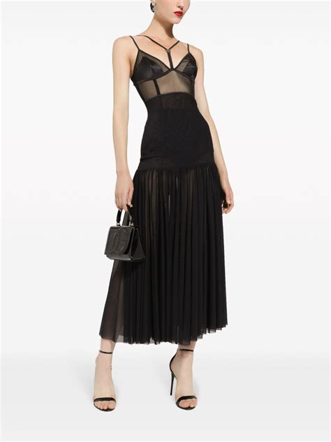 Dolce And Gabbana Dg Plaque Tulle Midi Dress Black Farfetch