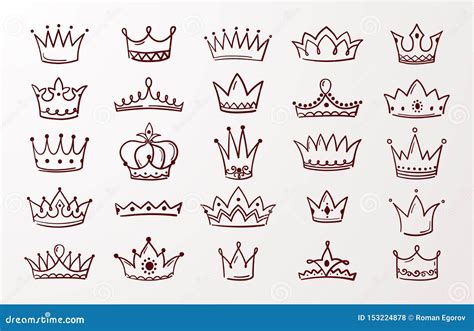 Hand Drawn Crown Set Sketch Queen Or King Beauty Doodle Crowns Vector