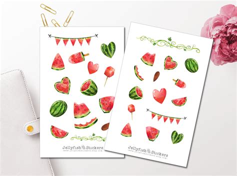 Watermelon Sticker Set Food And Drink Stickers Journal Etsy