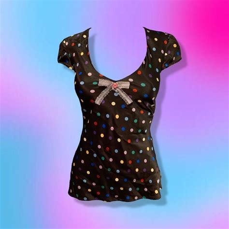 Y2k Dark Coquette Polka Dot Blouse House Of Depop