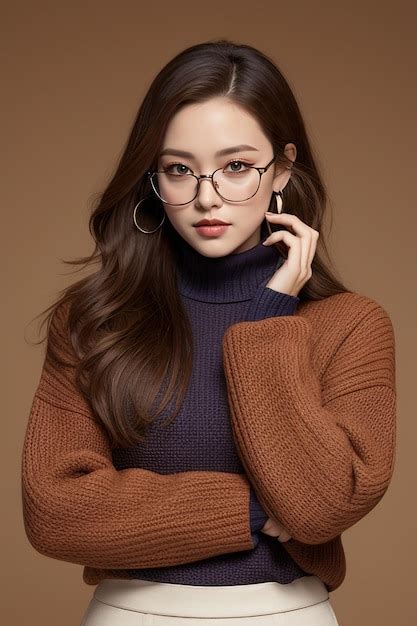 Premium Ai Image A Woman Wearing Glasses And A Sweater With A Sweater Over Her Shoulder