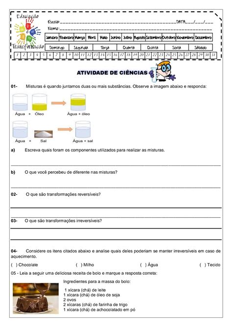 Atividades Sobre Misturas Homogêneas E Heterogêneas 4o Ano Com Gabarito