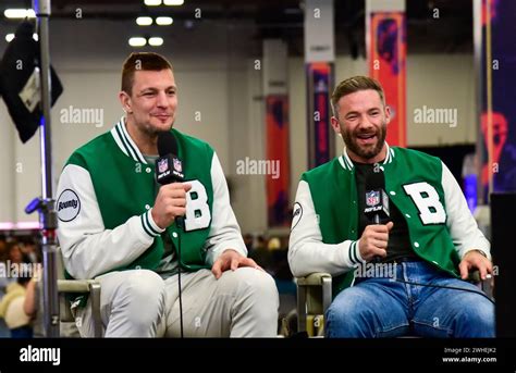 Las Vegas Nevada Usa February 9 2024 Rob Gronkowski And Julian Edelman Interview On Super