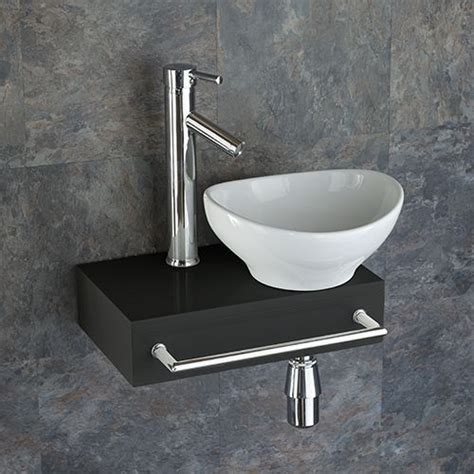 Black Matt Shelf 400mm And Small Oval Basin Set With Tap Plus Waste And