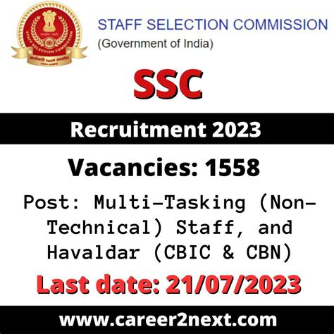 Ssc Mts Recruitment 2023 1558 Mts And Havaldar Posts Career2next