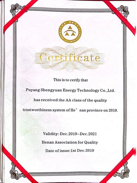 Honorary Qualifications Honors About Us Puyang Shengyuan Energy