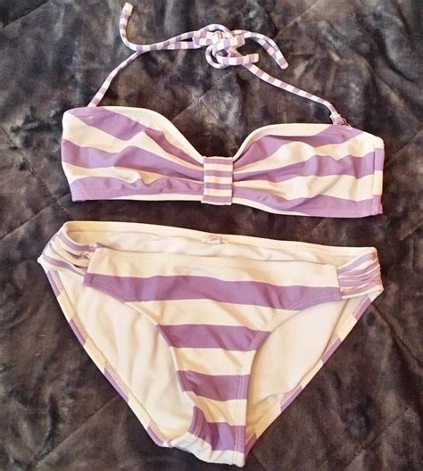 XHILARATION Bikini Sz S Swimsuit 2 Piece Bandeau Sz M Swimwear Striped