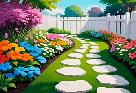 View of backyard garden in digital art style | AI-generated image