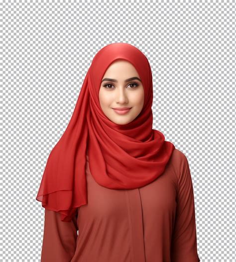 Um Retrato De Uma Mulher Mu Ulmana Usando Um Hijab Vermelho Isolado Em