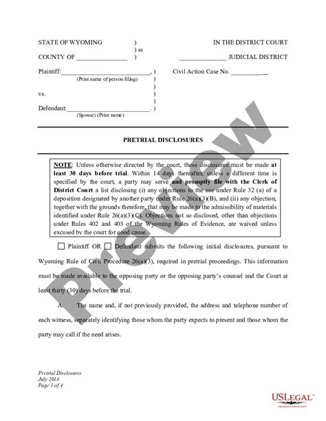 Wyoming Required Pretrial Disclosures In Divorce Actions US Legal Forms