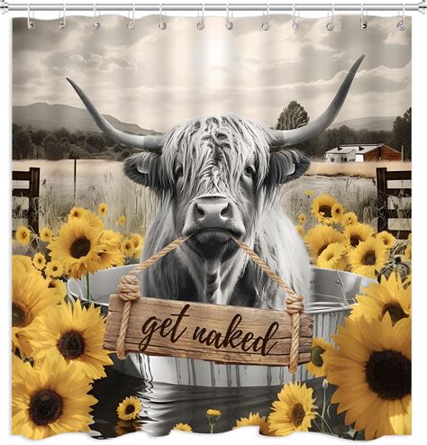 Amazon Bbiokd Farmhouse Cows Shower Curtain Rustic Highland Cow