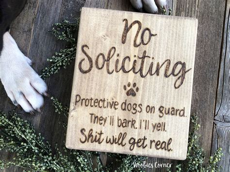 No Soliciting Dog Sign Funny No Soliciting Signs Protective | Etsy ...