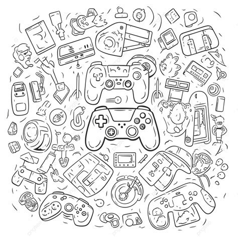 Black And White Drawing Of Various Gaming Devices Basic Simple Cute