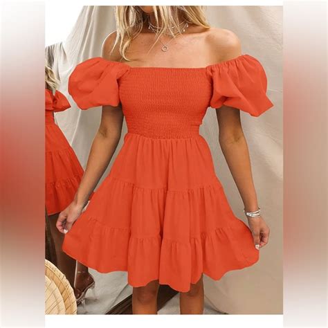 Zesica Dresses Boho Summer Square Neck Puff Sleeve Off Shoulder