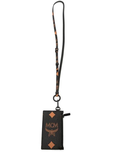 Mcm Aren Maxi Visetos Lanyard Cardholder In Black Lyst Uk