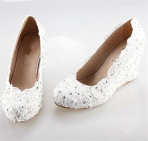 2014 White/Iory Lace Wedge, Handmade Lace Bridal Shoes, Ivory Lace ...