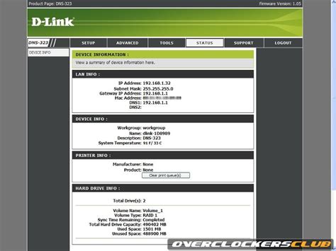 Configuration Status And Support D Link Dns 323 2 Bay Network