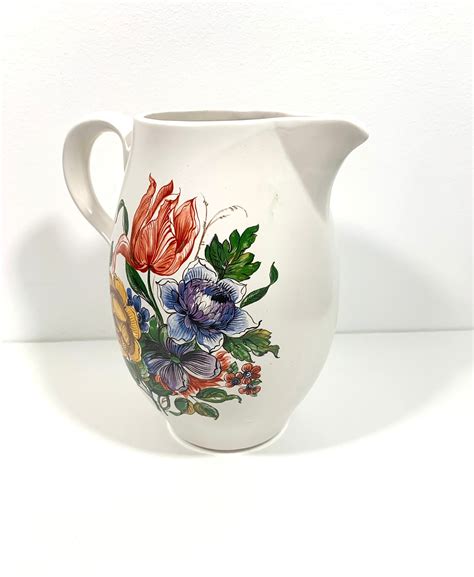 Mccoy Ceramic Floral Pitcher Vintage Flower Water Pitcher Vase Etsy