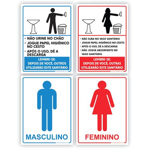 Placa Pvc Mm Para Banheiro Masculino E Feminino Regras Kit