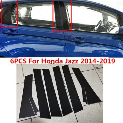 6pcs Set Glossy Black Door Window Pillar Post Cover Trim Pillar Molding Cover For Honda Fit Jazz