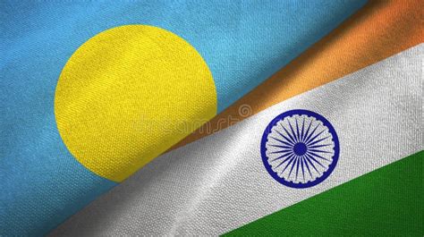 Palau And India Two Flags Textile Cloth Fabric Texture Stock