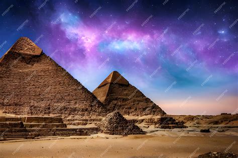 Premium AI Image | The pyramids of giza under a starry sky