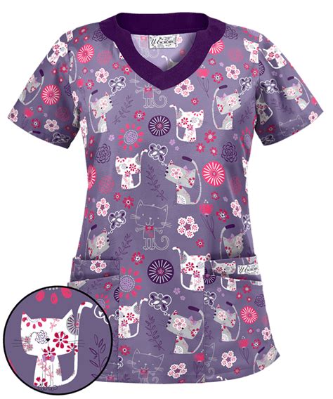 Ua194pkt Ladies Printed Tops Scrub Tops Cute Nursing Scrubs