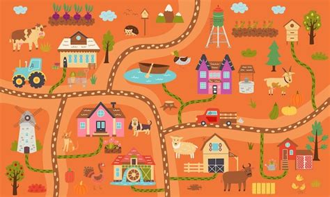 Premium Vector | Autumn horizontal rustic farm map. map constructor ...