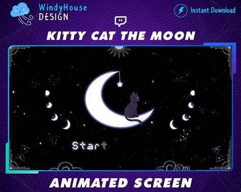 Animated Black Cat Twitch Stream Screen Celestial Night Overlays