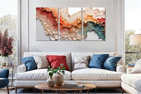 Extra Large Wall Art Set Red Blue Beige and Gold Luxury Multi Panel ...