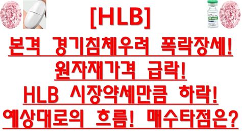 주식투자 Hlb본격 경기침체우려 폭락장세원자재가격 급락hlb 시장약세만큼 하락예상대로의 흐름 매수타점은 Youtube