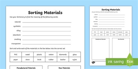 Science Sorting Worksheet