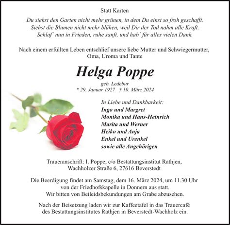 Helga Poppe Gedenken Nordsee Zeitung