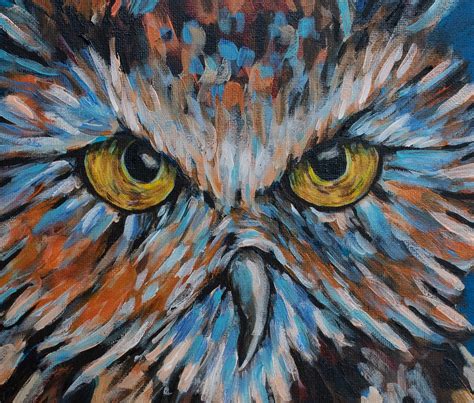 Wise Owl Painting Print Portrait Colorful Blue Orange Yellow - Etsy