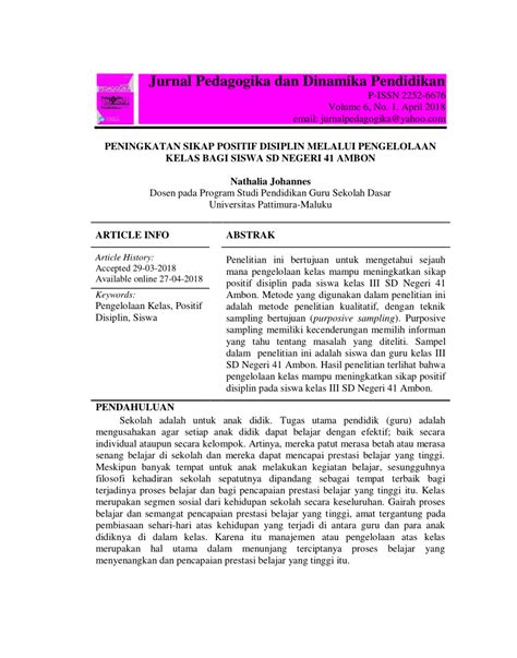 (PDF) PENINGKATAN SIKAP POSITIF DISIPLIN MELALUI PENGELOLAAN KELAS BAGI ...