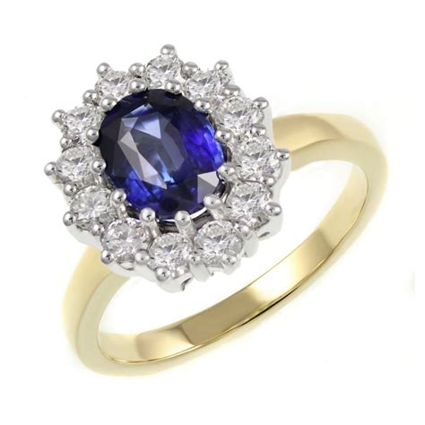 18ct Yellow Gold 1 23ct Sapphire 0 70ct Diamond Cluster Ring