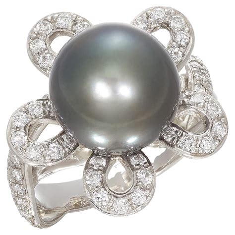 Gellner Tahitian Black Pearl And Diamond Ring At Stdibs