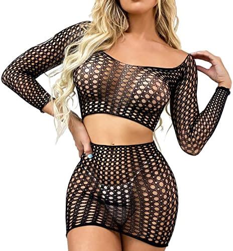 Amazon Rechicgu Women S Mesh Lingerie Fishnet Mini Dress Free Size