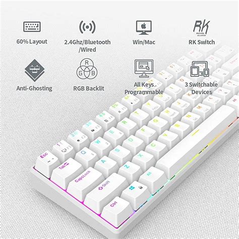 Rk Royal Kludge Rk61 Rgb Wirelesswired 60 Hot Swappable Compact