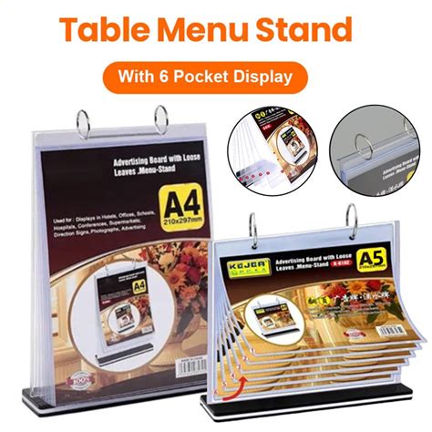 Acrylic Flip Menu Holder A4 A5 A6 Restaurant Display Stand With 6