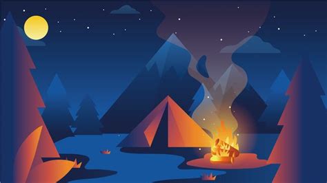 Illustration Cartoon Outdoor Camping Outdoor Camping, Camping Scene ...