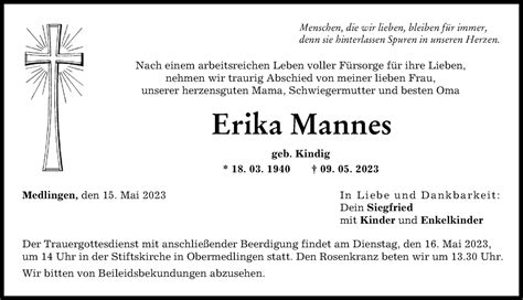 Traueranzeigen Von Erika Mannes Augsburger Allgemeine Zeitung