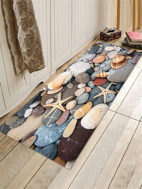 Seashell Starfish Cobblestone Print Antiskid Floor Rug Printed