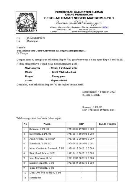 Undangan Rapat Sekolah | PDF