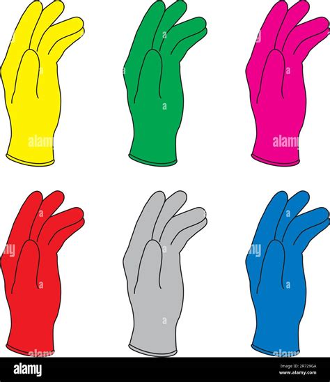 Six Vector Illustration Of Colors Rubber Gloves Stock Vector Image