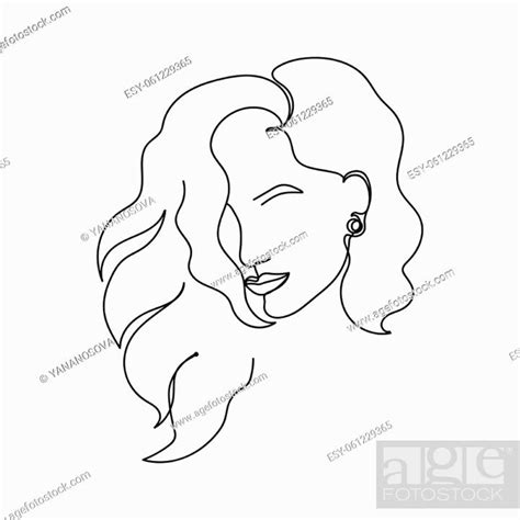 Vector Abstract Continuous One Single Simple Line Drawing Icon Of Woman