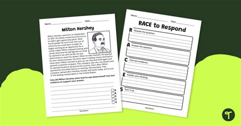 Milton Hershey Races Writing Strategy Worksheets Teach Starter