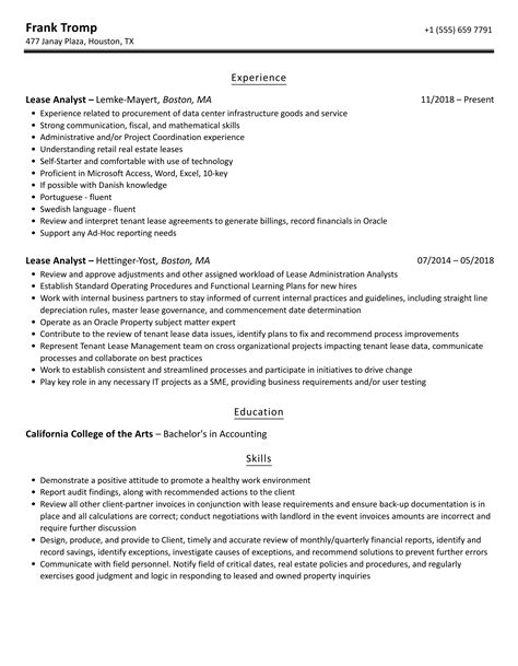 Lease Analyst Resume Samples Velvet Jobs